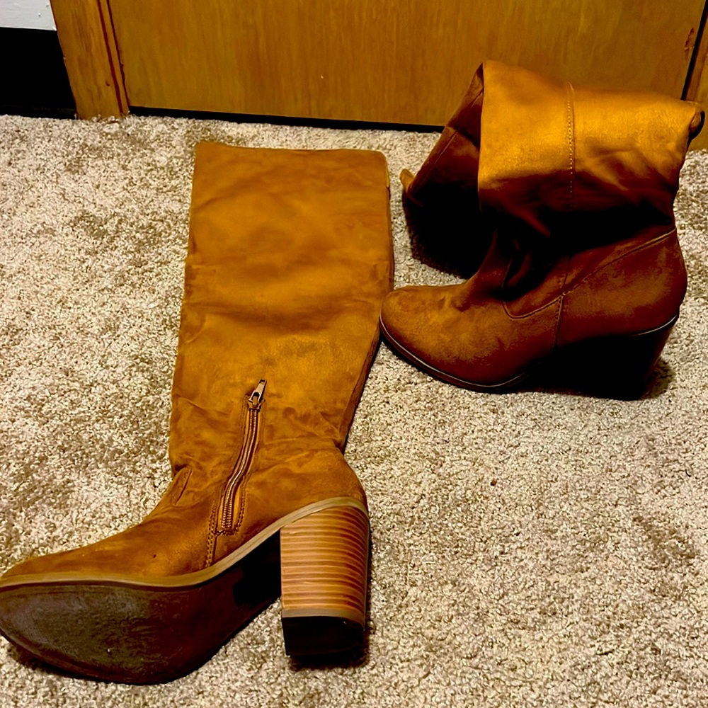 Orange/Brown Suede Over Knee Boots